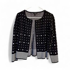 Ann Taylor Dressy Black & White Polka Dot Cardigan With Stripes Size M